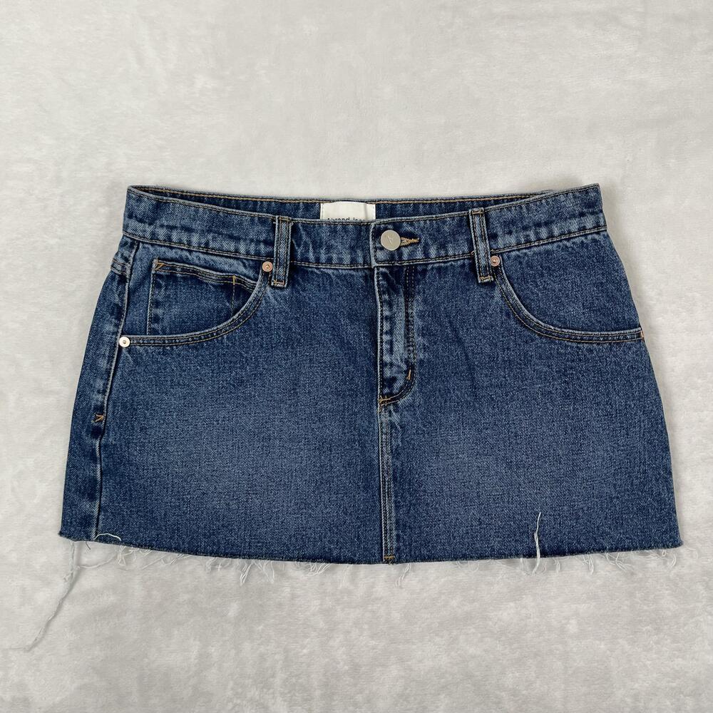 Abrand Jeans Skirt Womens 10 Blue Denim A-99 Low Rise Mini Raw Hem Denim